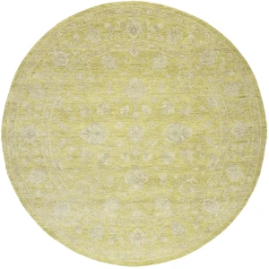 Muted Golden Yellow Floral 8X8 Transitional Oriental Round Rug