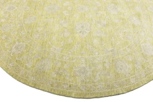 Muted Golden Yellow Floral 8X8 Transitional Oriental Round Rug
