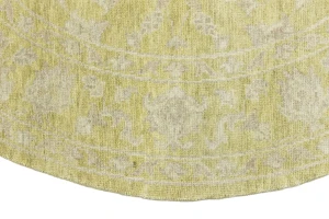 Muted Golden Yellow Floral 8X8 Transitional Oriental Round Rug