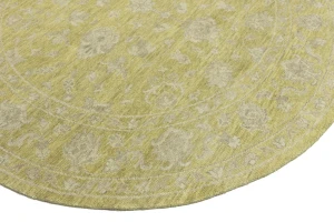 Muted Golden Yellow Floral 8X8 Transitional Oriental Round Rug