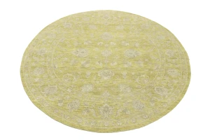 Muted Golden Yellow Floral 8X8 Transitional Oriental Round Rug