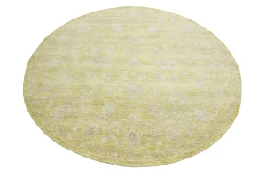 Muted Golden Yellow Floral 8X8 Transitional Oriental Round Rug