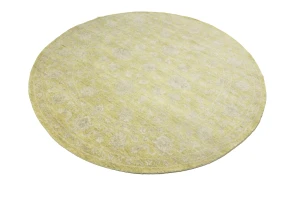 Muted Golden Yellow Floral 8X8 Transitional Oriental Round Rug