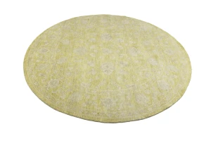 Muted Golden Yellow Floral 8X8 Transitional Oriental Round Rug