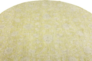 Muted Golden Yellow Floral 8X8 Transitional Oriental Round Rug