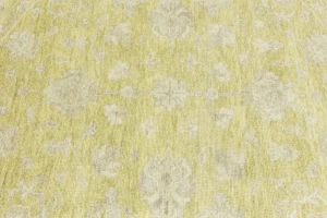 Muted Golden Yellow Floral 8X8 Transitional Oriental Round Rug
