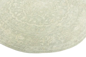 Muted Green Floral 6X6 Transitional Oriental Round Rug
