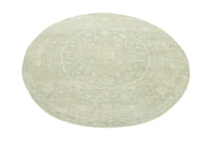 Muted Green Floral 6X6 Transitional Oriental Round Rug