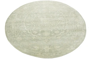 Muted Green Floral 6X6 Transitional Oriental Round Rug