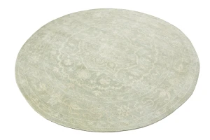 Muted Green Floral 6X6 Transitional Oriental Round Rug