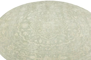 Muted Green Floral 6X6 Transitional Oriental Round Rug