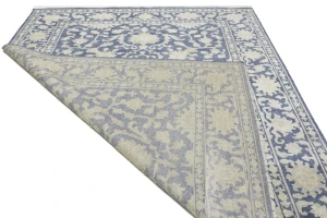 Muted Slate Blue Floral 8X10 Transitional Oriental Rug