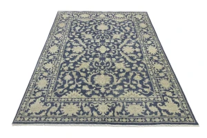 Muted Slate Blue Floral 8X10 Transitional Oriental Rug