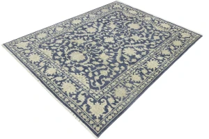 Muted Slate Blue Floral 8X10 Transitional Oriental Rug
