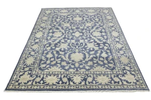 Muted Slate Blue Floral 8X10 Transitional Oriental Rug
