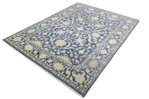 Muted Slate Blue Floral 8X10 Transitional Oriental Rug