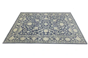 Muted Slate Blue Floral 8X10 Transitional Oriental Rug