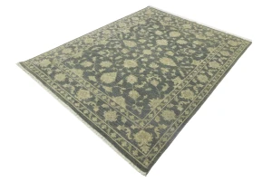 Muted Dark Slate Floral 8X10 Transitional Oriental Rug