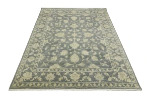 Muted Dark Slate Floral 8X10 Transitional Oriental Rug
