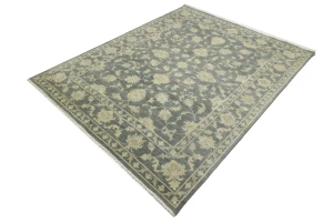 Muted Dark Slate Floral 8X10 Transitional Oriental Rug