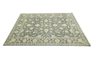 Muted Dark Slate Floral 8X10 Transitional Oriental Rug