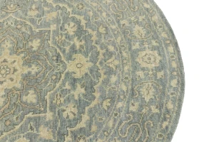 Muted Gray Floral 6X6 Transitional Oriental Round Rug
