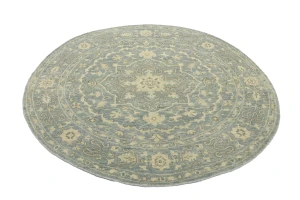 Muted Gray Floral 6X6 Transitional Oriental Round Rug