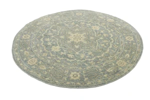 Muted Gray Floral 6X6 Transitional Oriental Round Rug