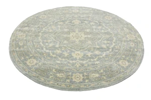 Muted Gray Floral 6X6 Transitional Oriental Round Rug
