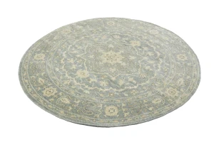 Muted Gray Floral 6X6 Transitional Oriental Round Rug