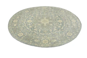 Muted Gray Floral 6X6 Transitional Oriental Round Rug