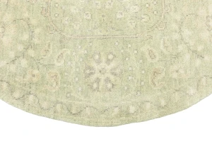 Muted Green Floral 6X6 Transitional Oriental Round Rug