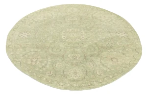 Muted Green Floral 6X6 Transitional Oriental Round Rug