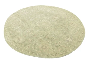 Muted Green Floral 6X6 Transitional Oriental Round Rug