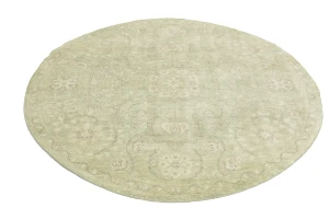 Muted Green Floral 6X6 Transitional Oriental Round Rug