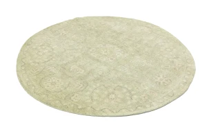 Muted Green Floral 6X6 Transitional Oriental Round Rug