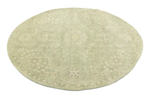 Muted Green Floral 6X6 Transitional Oriental Round Rug
