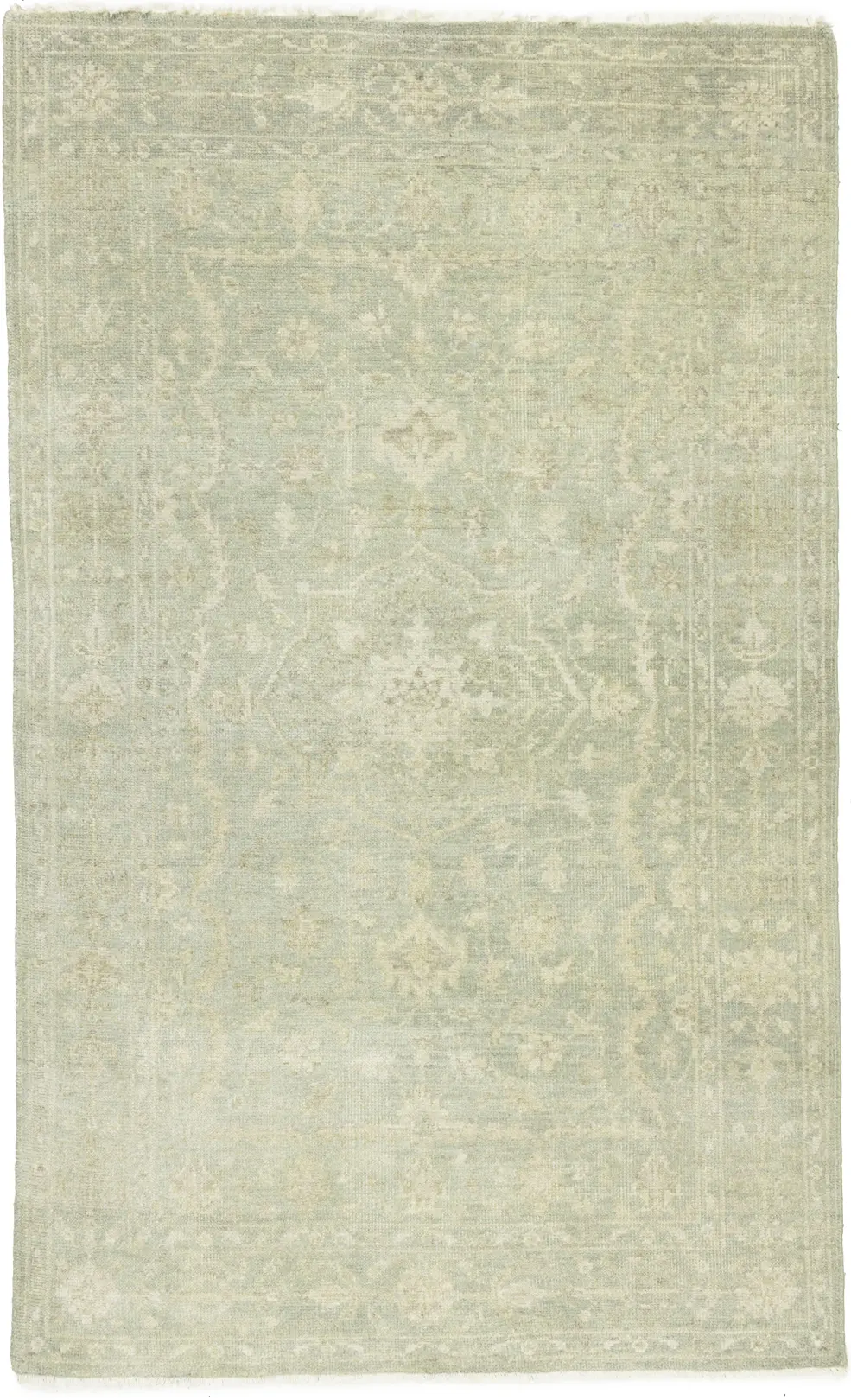 Muted Green Floral 5X8 Transitional Oriental Rug