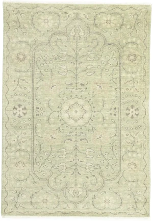 Muted Green Floral 4X6 Transitional Oriental Rug