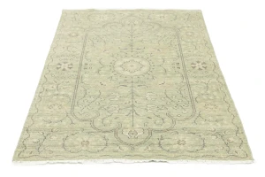 Muted Green Floral 4X6 Transitional Oriental Rug