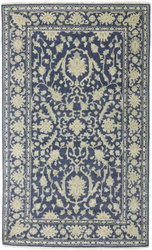 Muted Slate Blue Floral 5X8 Transitional Oriental Rug