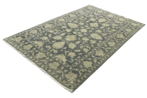 Muted Dark Slate Floral 5X8 Transitional Oriental Rug