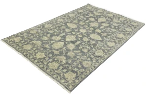 Muted Dark Slate Floral 5X8 Transitional Oriental Rug