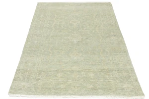 Muted Green Floral 4X6 Transitional Oriental Rug