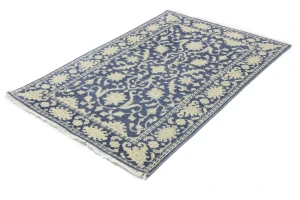 Muted Slate Blue Floral 4X6 Transitional Oriental Rug