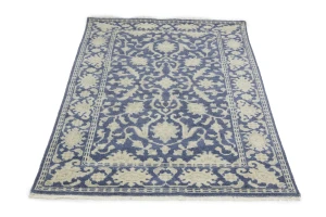 Muted Slate Blue Floral 4X6 Transitional Oriental Rug