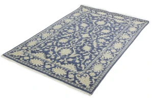 Muted Slate Blue Floral 4X6 Transitional Oriental Rug
