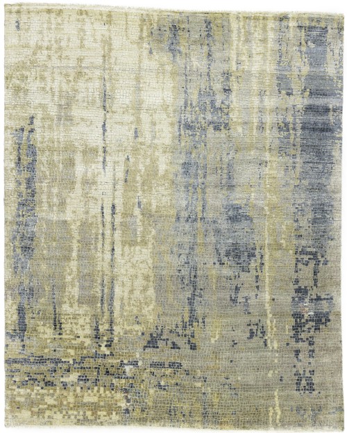 Multicolored Silk Abstract 8X10 Distressed Modern Oxidized Rug