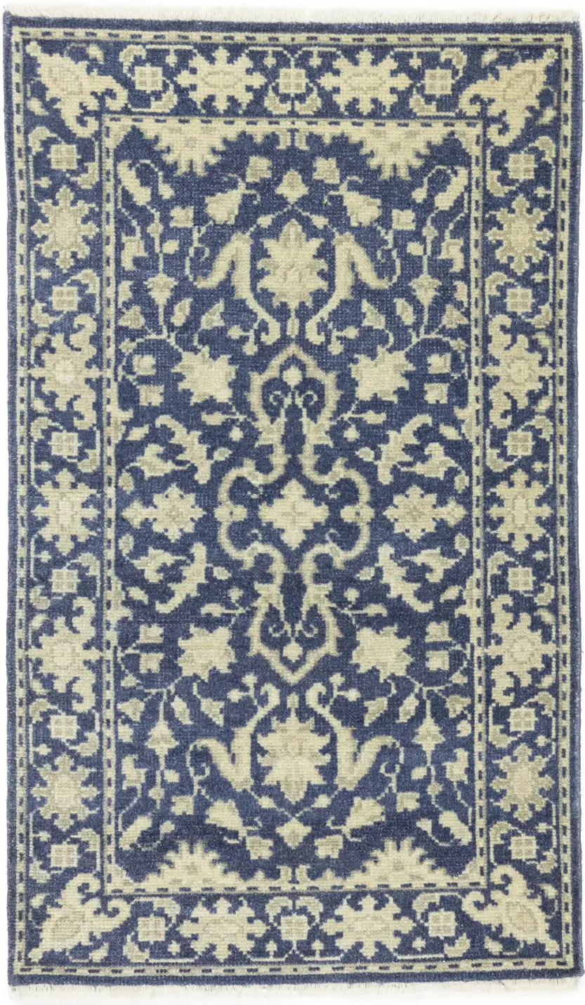Muted Slate Blue Floral 3X5 Transitional Oriental Rug