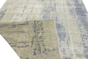 Multicolored Silk Abstract 8X10 Distressed Modern Oxidized Rug